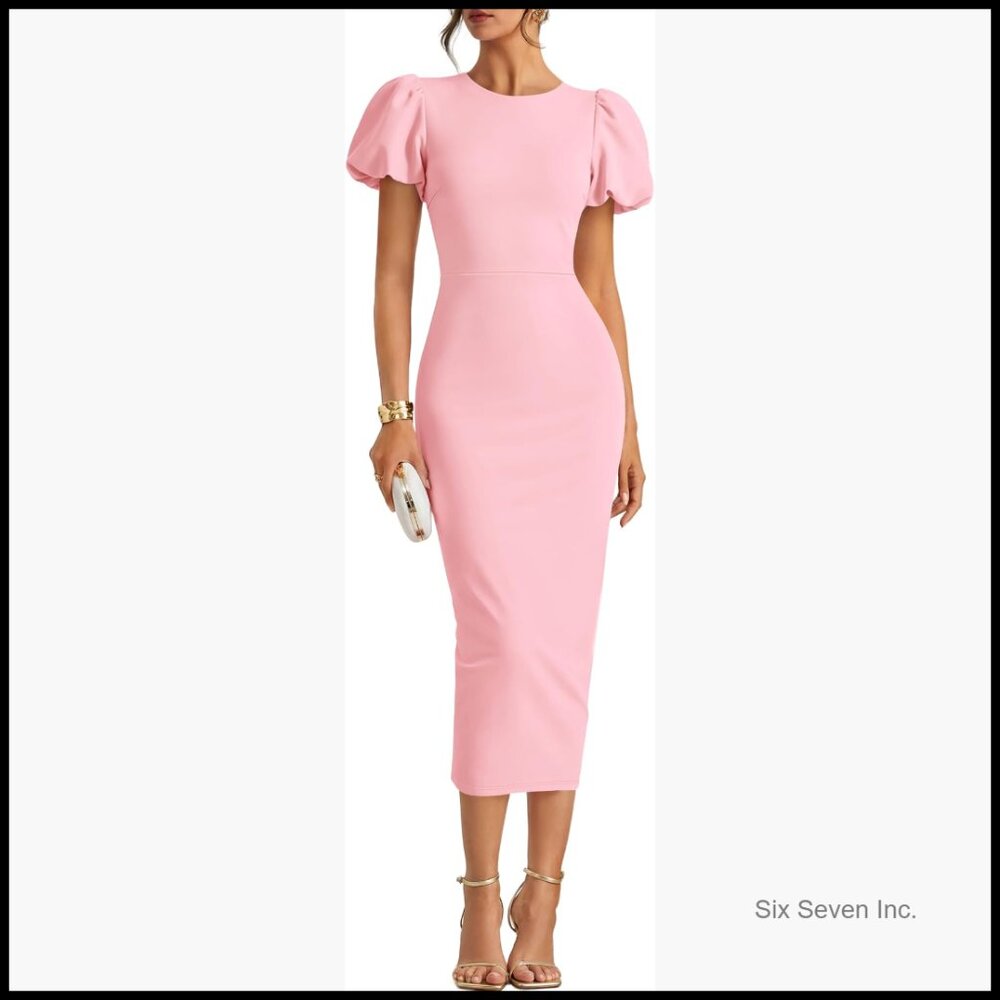 Viscose Polyester Elastane Bodycon Midi Dress For… - image 1